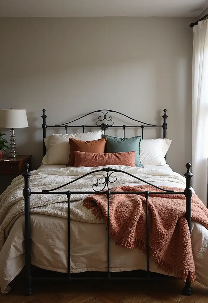20 Bold Iron Beds Bedroom Makeovers That Transform Tiny Spaces - 14. Cozy Layering for Warmth