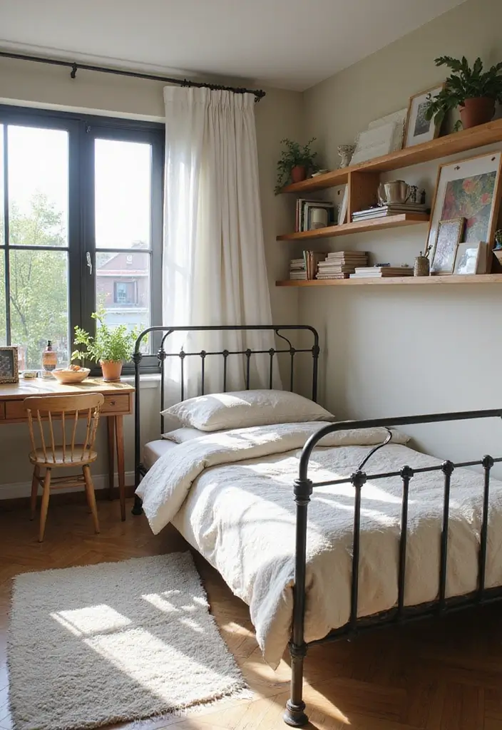 20 Bold Iron Beds Bedroom Makeovers That Transform Tiny Spaces - 19. Functional Study Space