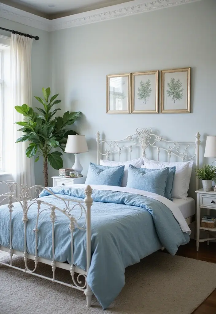 20 Bold Iron Beds Bedroom Makeovers That Transform Tiny Spaces - 2. Minimalist White & Blue Retreat