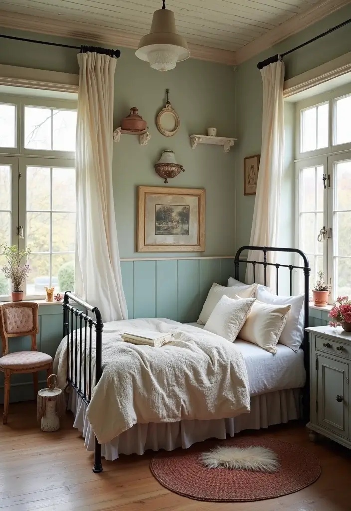20 Bold Iron Beds Bedroom Makeovers That Transform Tiny Spaces - 20. Cozy Vintage Vibes