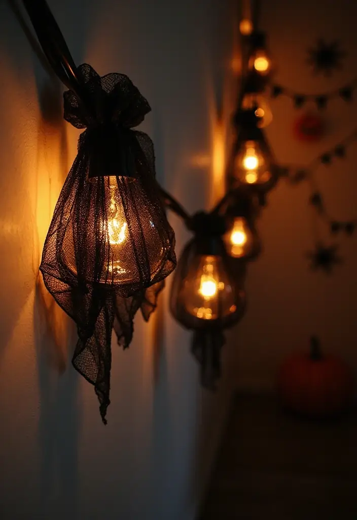 20 DIY Indoor Halloween Decor Hacks for a Pinterest-Worthy Aesthetic - 1. Spooky String Lights