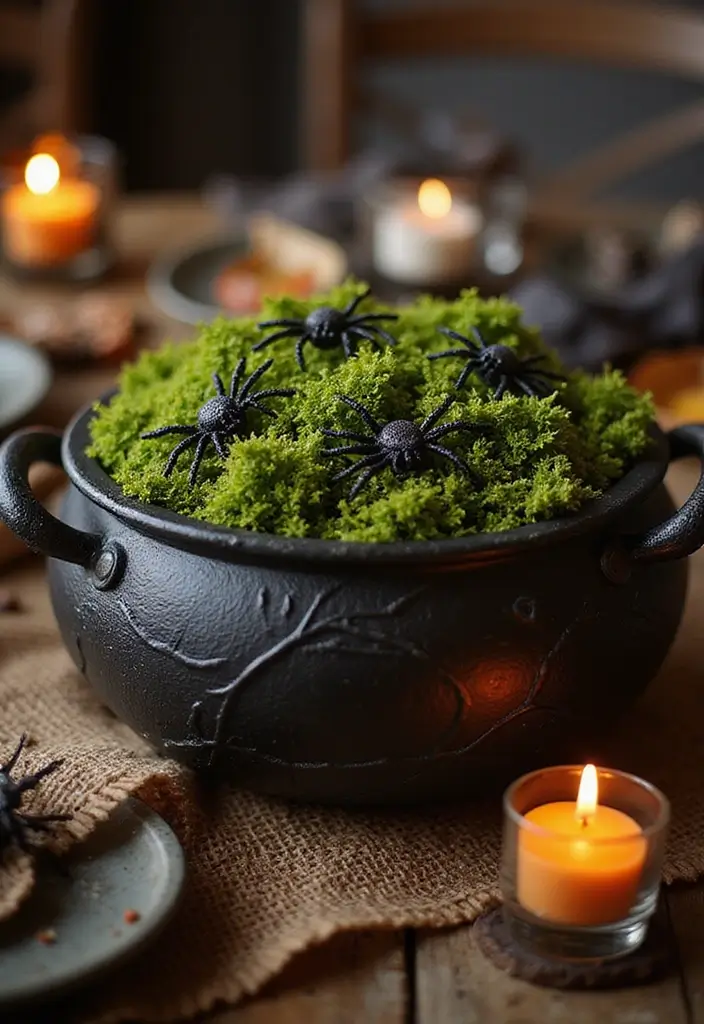 20 DIY Indoor Halloween Decor Hacks for a Pinterest-Worthy Aesthetic - 10. DIY Cauldron Centerpiece