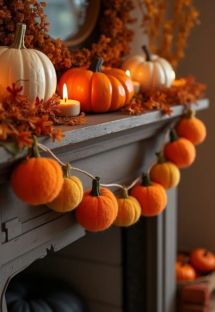 20 DIY Indoor Halloween Decor Hacks for a Pinterest-Worthy Aesthetic - 12. Felt Pumpkin Garland