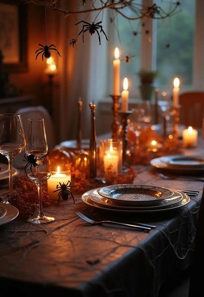 20 DIY Indoor Halloween Decor Hacks for a Pinterest-Worthy Aesthetic - 15. Spider Web Table Decor