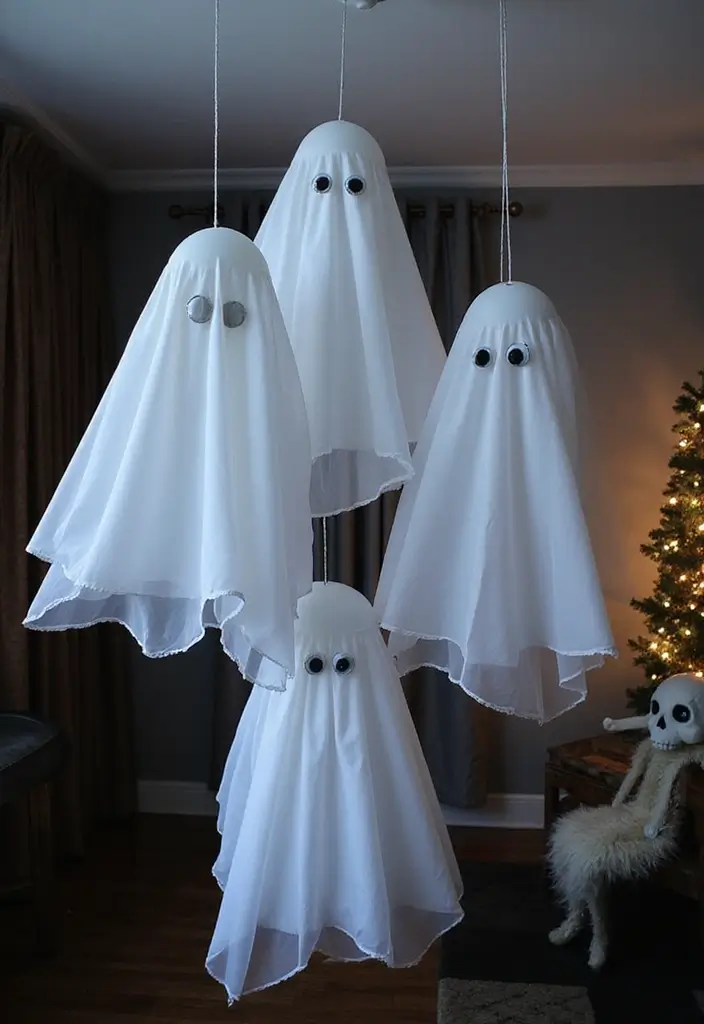 20 DIY Indoor Halloween Decor Hacks for a Pinterest-Worthy Aesthetic - 17. Floating Ghosts