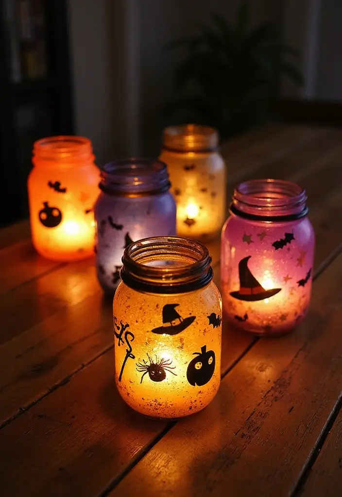 20 DIY Indoor Halloween Decor Hacks for a Pinterest-Worthy Aesthetic - 2. Mason Jar Lanterns