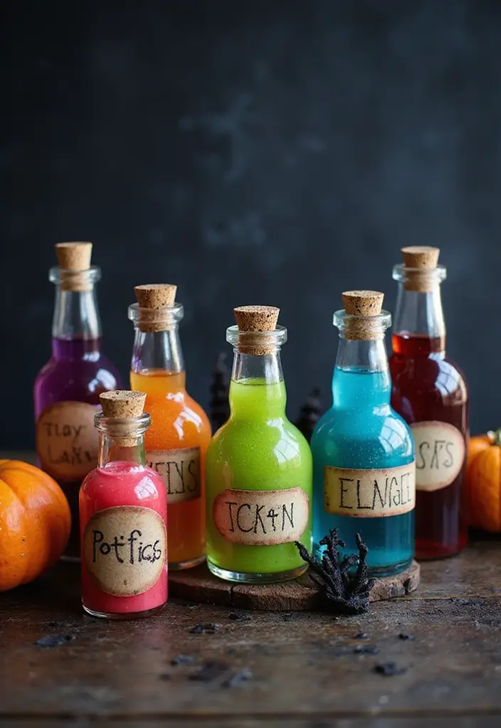 20 DIY Indoor Halloween Decor Hacks for a Pinterest-Worthy Aesthetic - 20. Potion Bottles