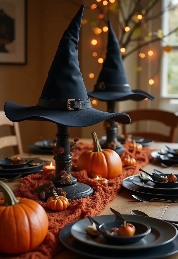 20 DIY Indoor Halloween Decor Hacks for a Pinterest-Worthy Aesthetic - 4. DIY Witch Hat Centerpieces