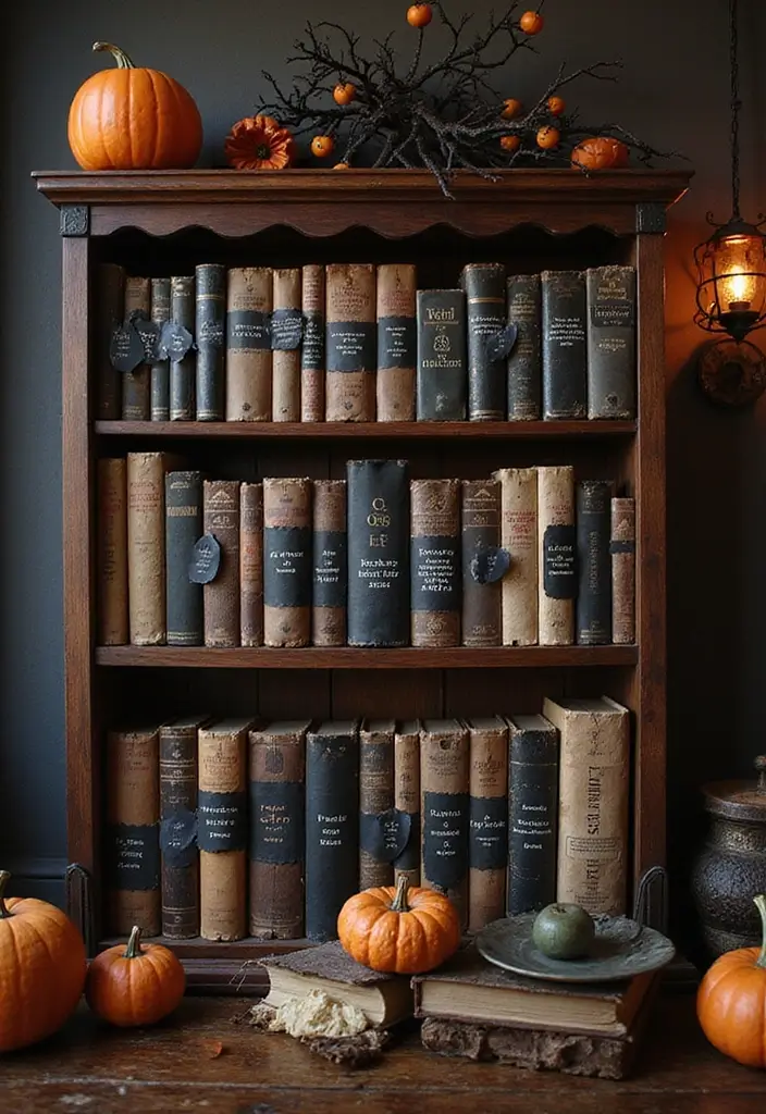 20 DIY Indoor Halloween Decor Hacks for a Pinterest-Worthy Aesthetic - 6. Vintage Book Spines