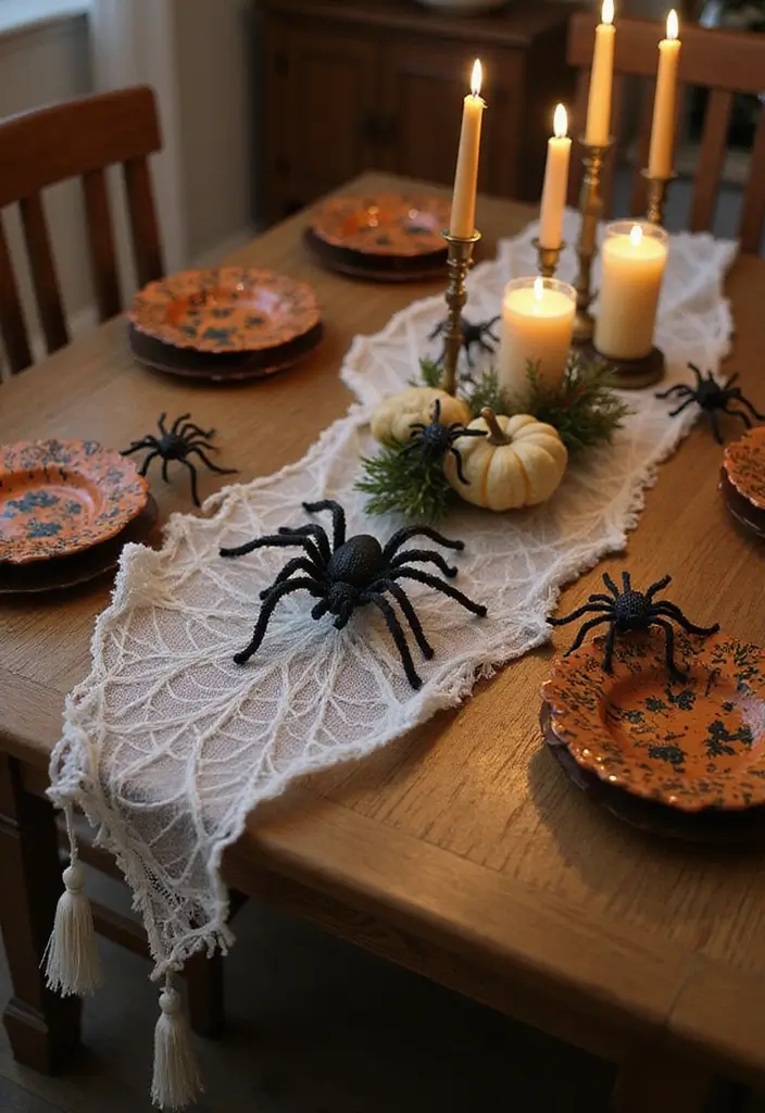 20 DIY Indoor Halloween Decor Hacks for a Pinterest-Worthy Aesthetic - 7. Spider Web Table Runner