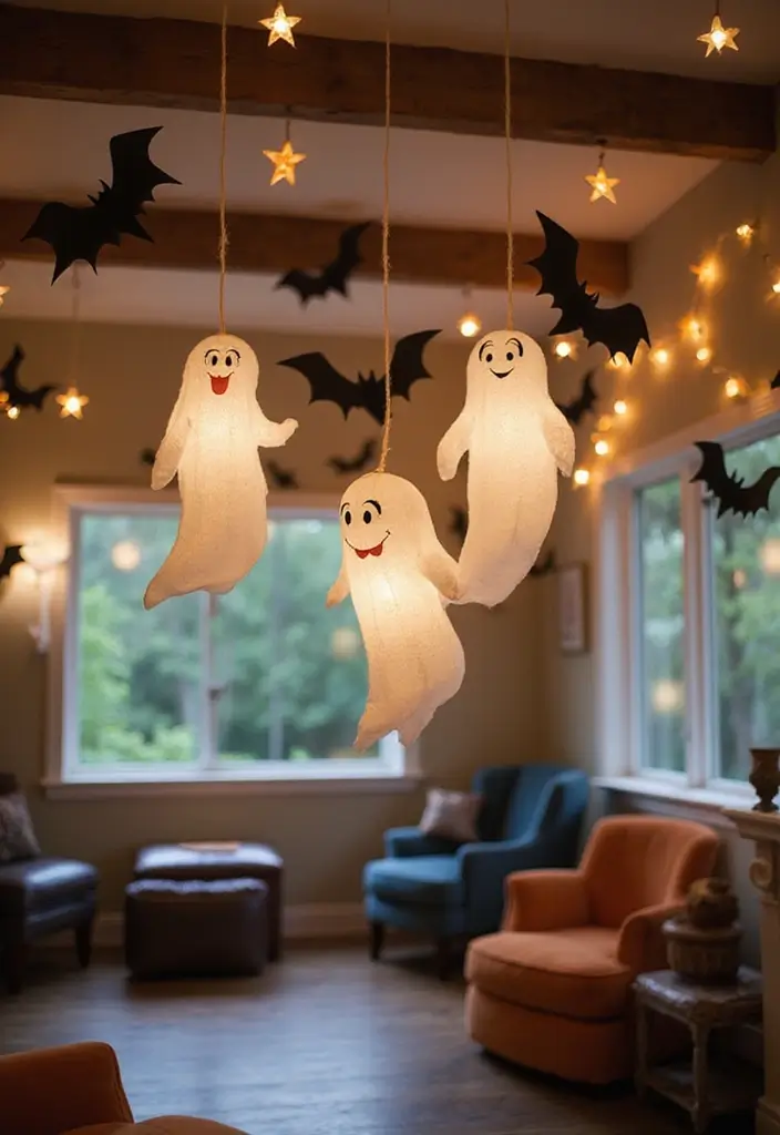 20 Dreamy Indoor Halloween Decorations That Blend Cozy Vibes with Spooky Magic (You Won't Believe #12!) - 10. Ghostly Hanging Decorations