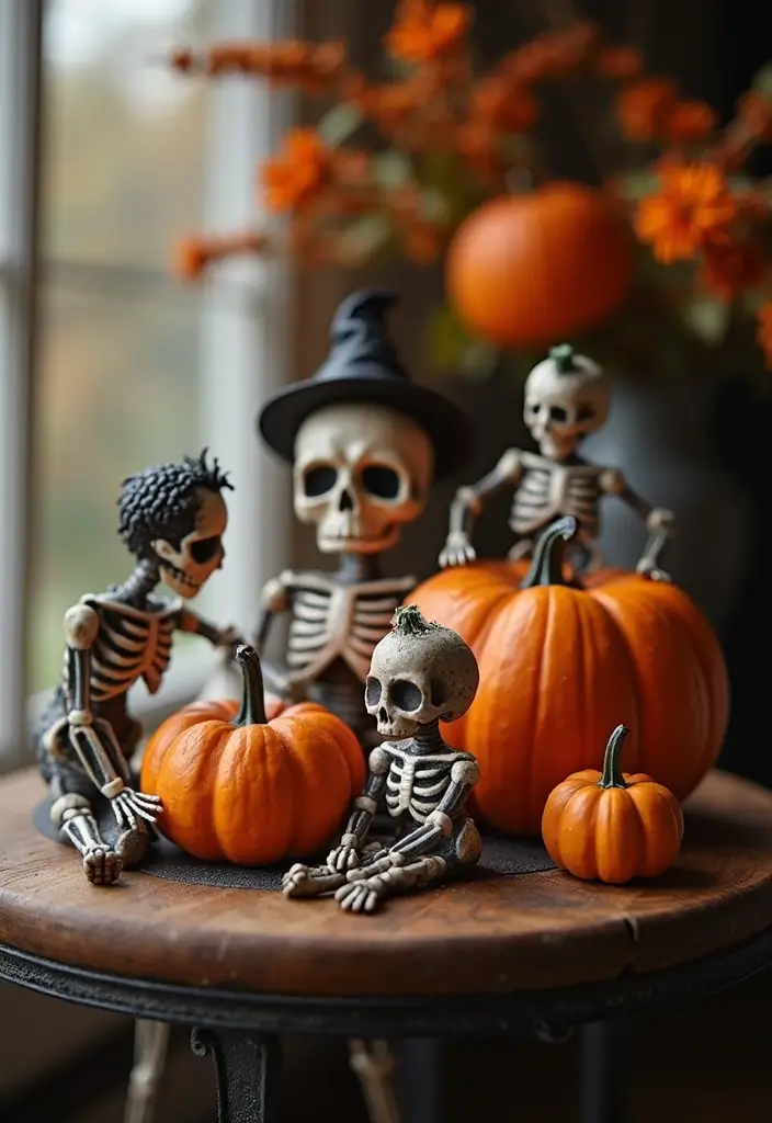 20 Dreamy Indoor Halloween Decorations That Blend Cozy Vibes with Spooky Magic (You Won't Believe #12!) - 14. Whimsical Skeleton Decor