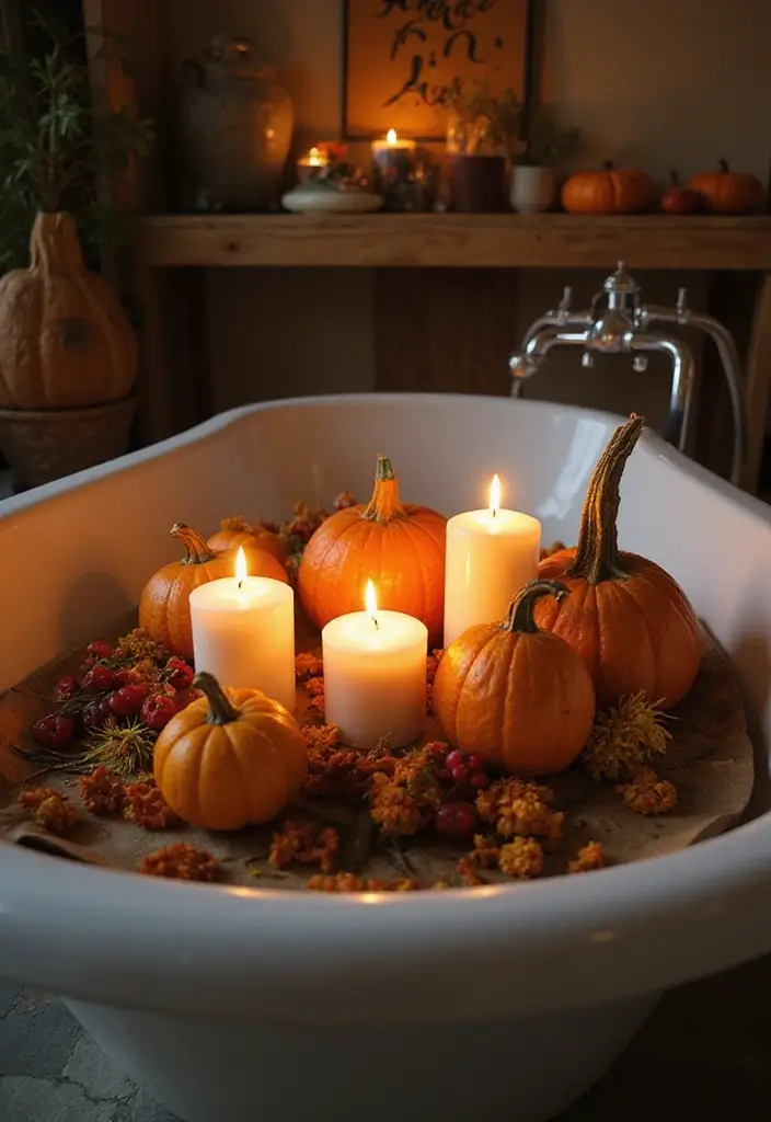 20 Dreamy Indoor Halloween Decorations That Blend Cozy Vibes with Spooky Magic (You Won't Believe #12!) - 17. Cozy Bathtub Tray