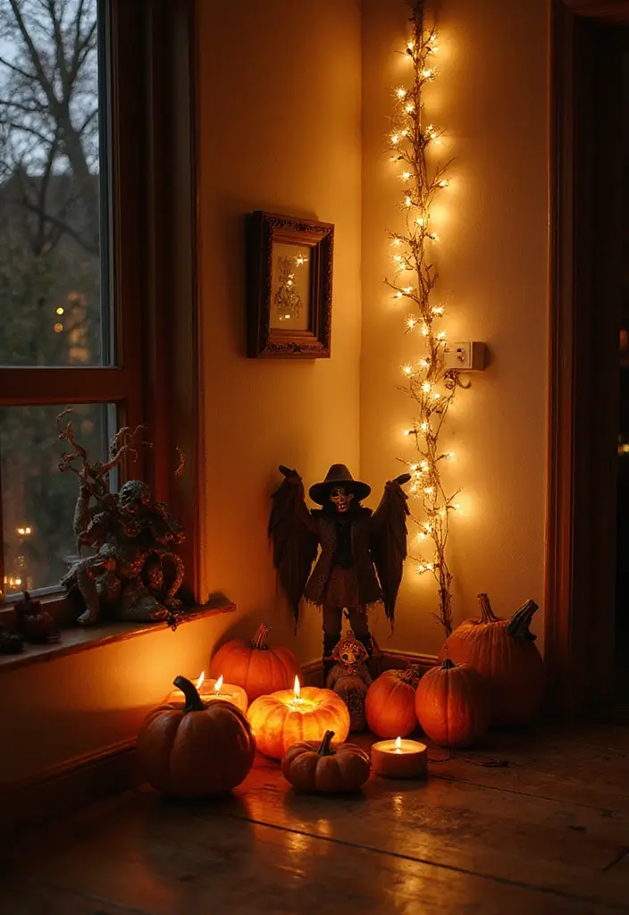 20 Dreamy Indoor Halloween Decorations That Blend Cozy Vibes with Spooky Magic (You Won't Believe #12!) - 18. Creepy Corner Displays
