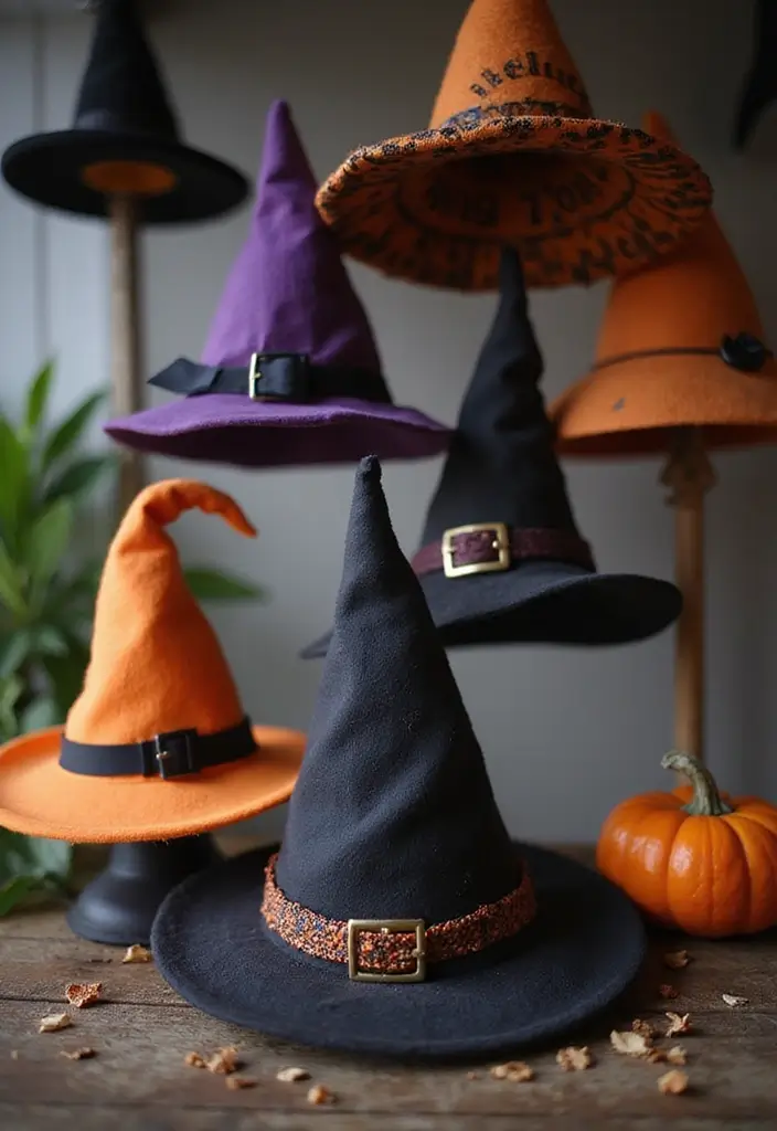 20 Dreamy Indoor Halloween Decorations That Blend Cozy Vibes with Spooky Magic (You Won't Believe #12!) - 4. Cozy Witch Hats