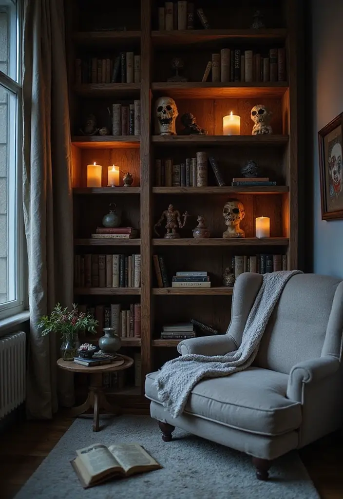 20 Dreamy Indoor Halloween Decorations That Blend Cozy Vibes with Spooky Magic (You Won't Believe #12!) - 5. Haunted Book Nooks