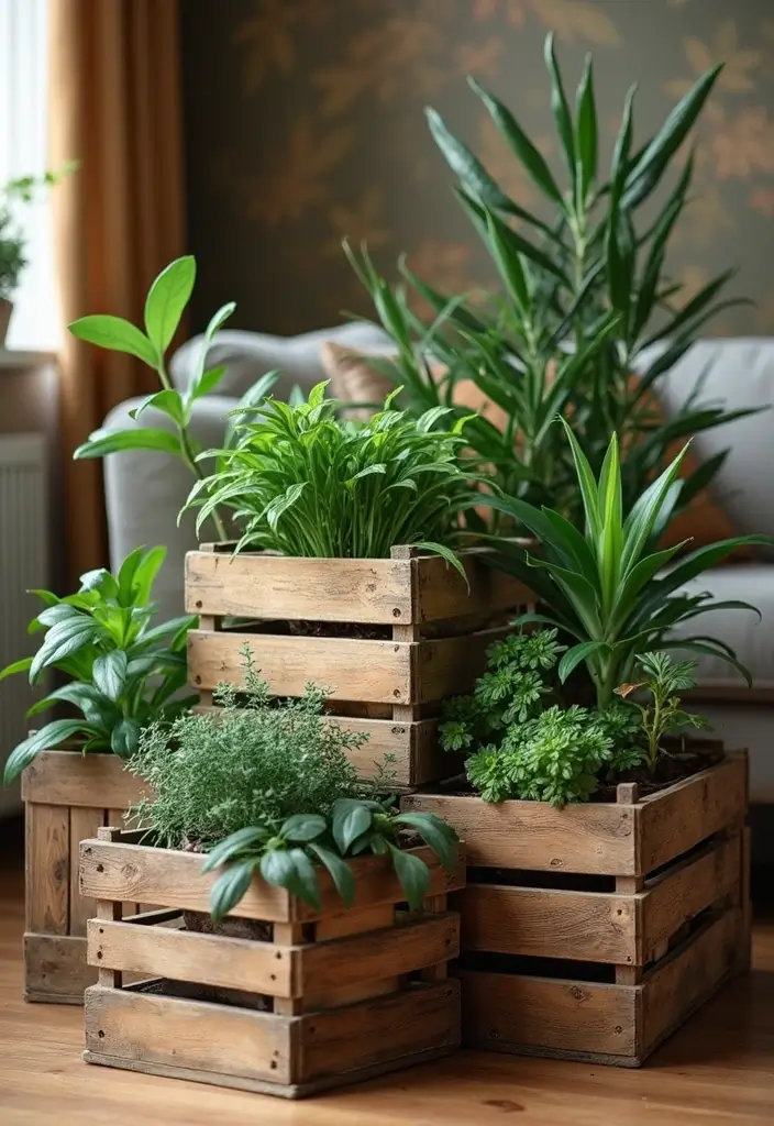 20 Indoor Plants Decor Ideas That Will Transform Your Living Room into a Lush Paradise! - 14. Rustic Wooden Crates