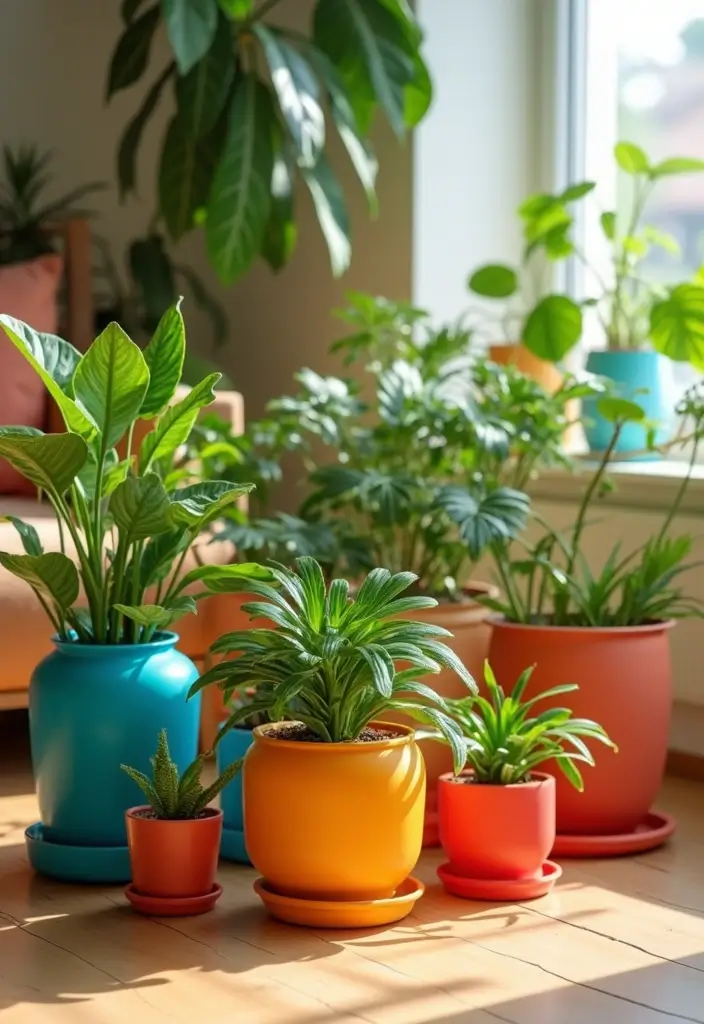 20 Indoor Plants Decor Ideas That Will Transform Your Living Room into a Lush Paradise! - 17. Bright and Bold Pots