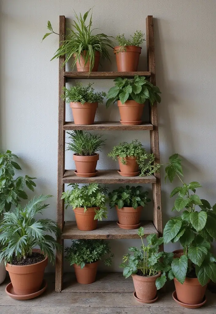 20 Indoor Plants Decor Ideas That Will Transform Your Living Room into a Lush Paradise! - 7. Plant Ladder Display