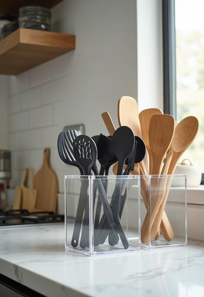 20 Stunning Acrylic Decor Ideas to Transform Your Kitchen Interior! - 10. Acrylic Utensil Holders for a Clean Look