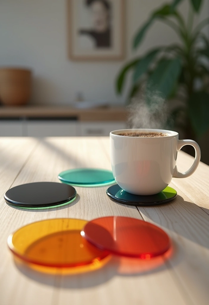20 Stunning Acrylic Decor Ideas to Transform Your Kitchen Interior! - 13. Acrylic Coasters for a Modern Touch
