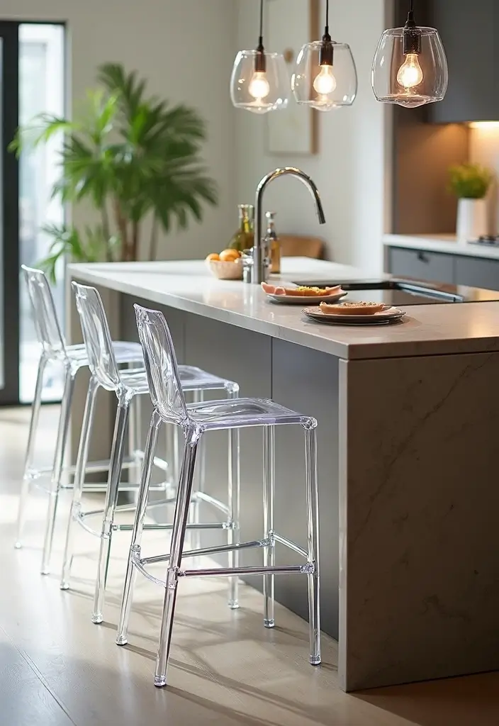 20 Stunning Acrylic Decor Ideas to Transform Your Kitchen Interior! - 2. Transparent Bar Stools for a Modern Touch