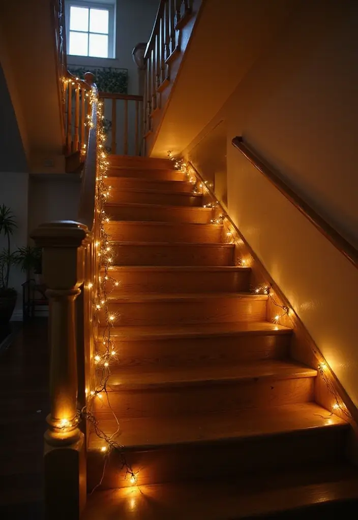 20 Stunning Fairy Light Ideas to Transform Your Living Room into a Romantic Wonderland! - 11. Fairy Lights on a Staircase