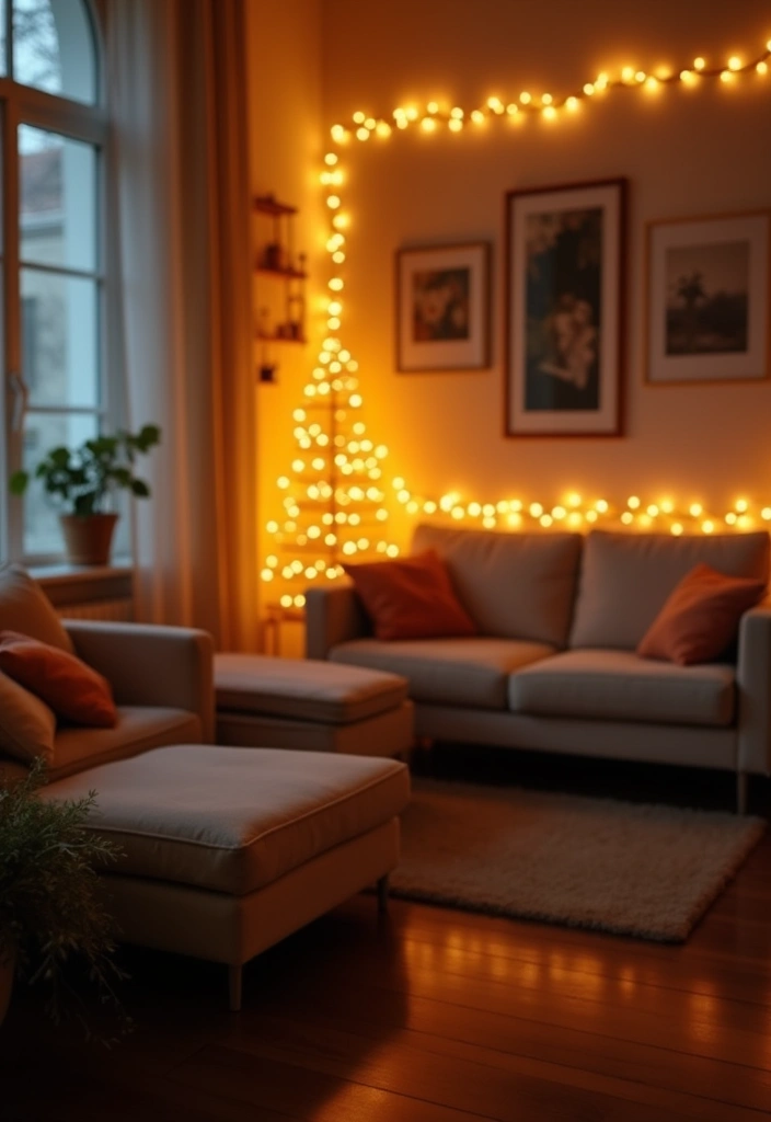 20 Stunning Fairy Light Ideas to Transform Your Living Room into a Romantic Wonderland! - 14. Fairy Lights Behind Furniture