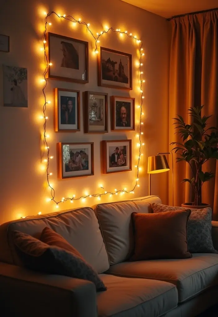 20 Stunning Fairy Light Ideas to Transform Your Living Room into a Romantic Wonderland! - 3. Framed Fairy Light Walls