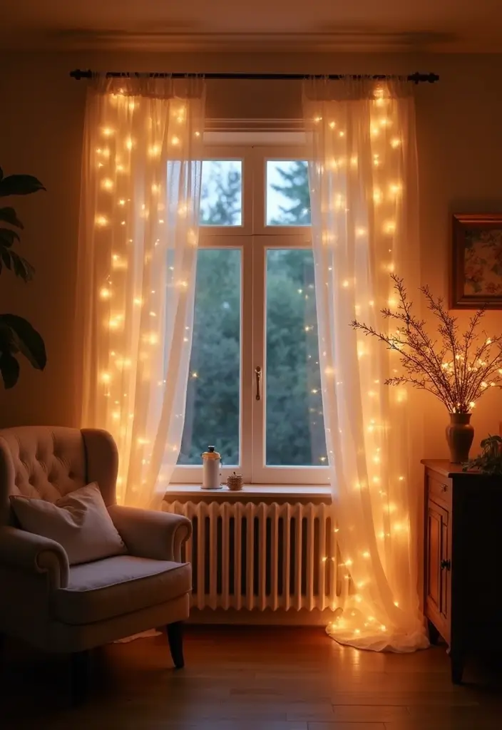 20 Stunning Fairy Light Ideas to Transform Your Living Room into a Romantic Wonderland! - 8. Fairy Light Curtains