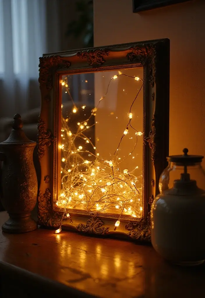 20 Stunning Fairy Light Ideas to Transform Your Living Room into a Romantic Wonderland! - 9. Fairy Lights in Antique Frames