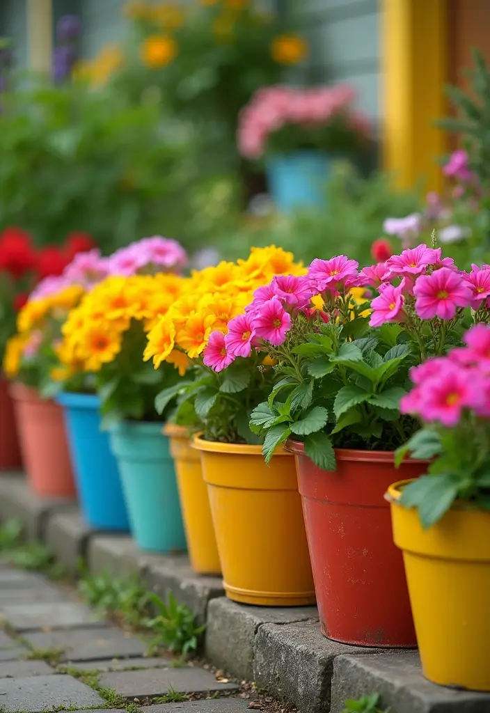 20 Stunning Home Garden Ideas That Will Transform Your Outdoor Space into an Aesthetic Paradise! - 15. Colorful Garden Planters