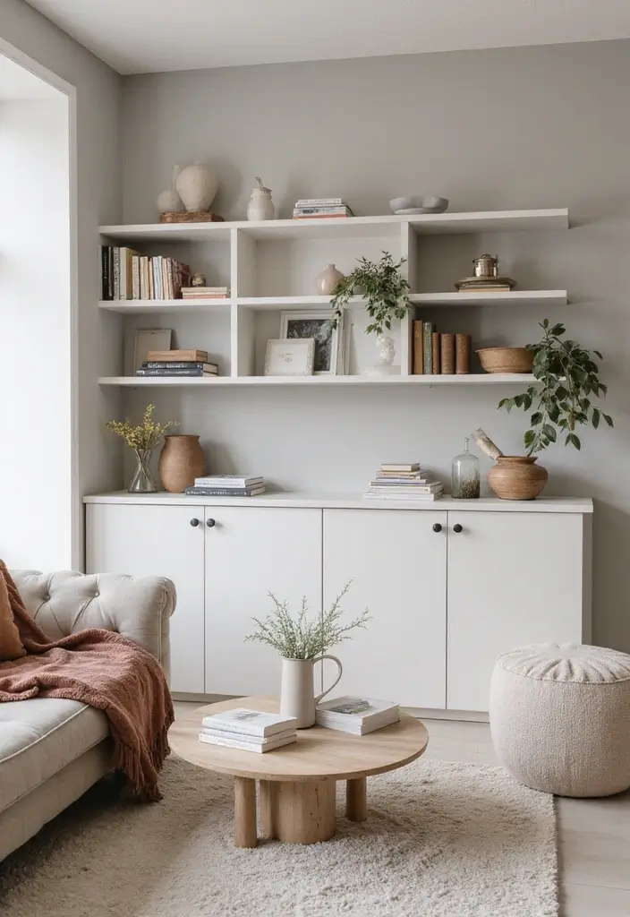 20 Stunning Living Room Cabinet Ideas That Will Transform Your Accent Wall! - 1. Minimalist Floating Cabinets