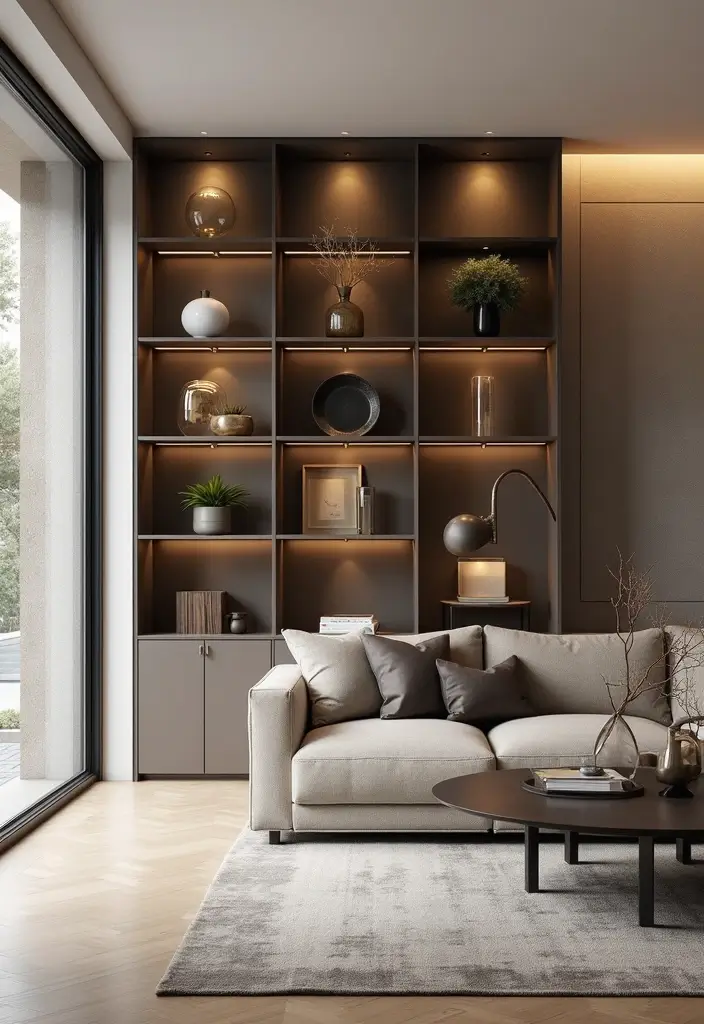 20 Stunning Living Room Cabinet Ideas That Will Transform Your Accent Wall! - 11. Chic Glass Cabinetry