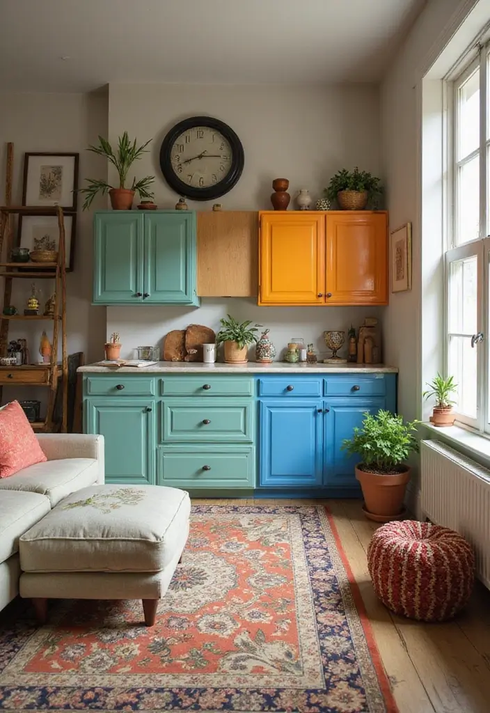 20 Stunning Living Room Cabinet Ideas That Will Transform Your Accent Wall! - 12. Colorful Painted Cabinets