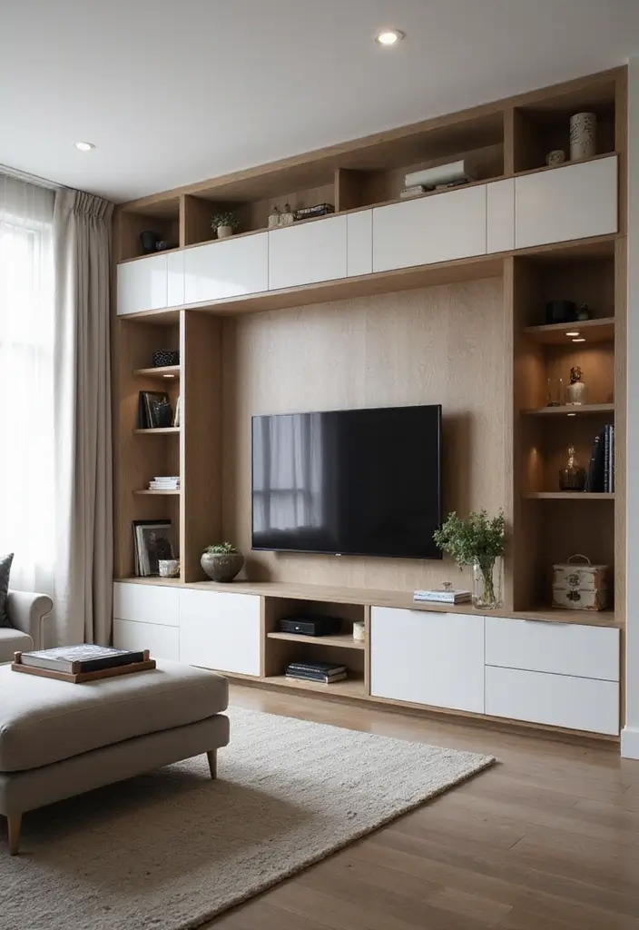 20 Stunning Living Room Cabinet Ideas That Will Transform Your Accent Wall! - 15. Clever Hidden Storage Cabinets