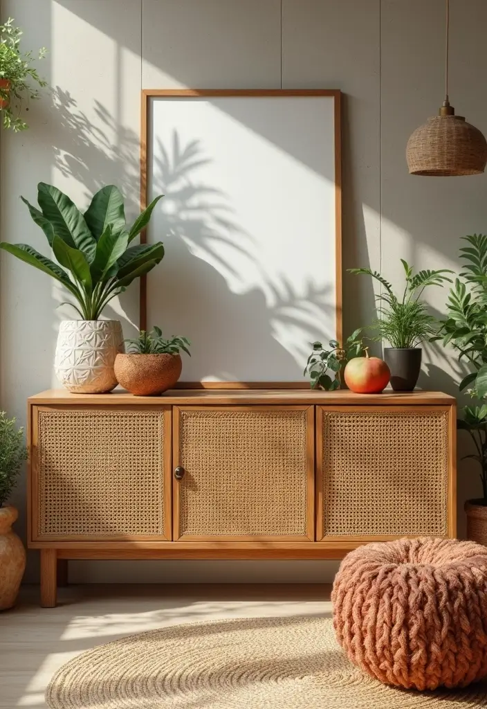 20 Stunning Living Room Cabinet Ideas That Will Transform Your Accent Wall! - 4. Bohemian Rattan Cabinets