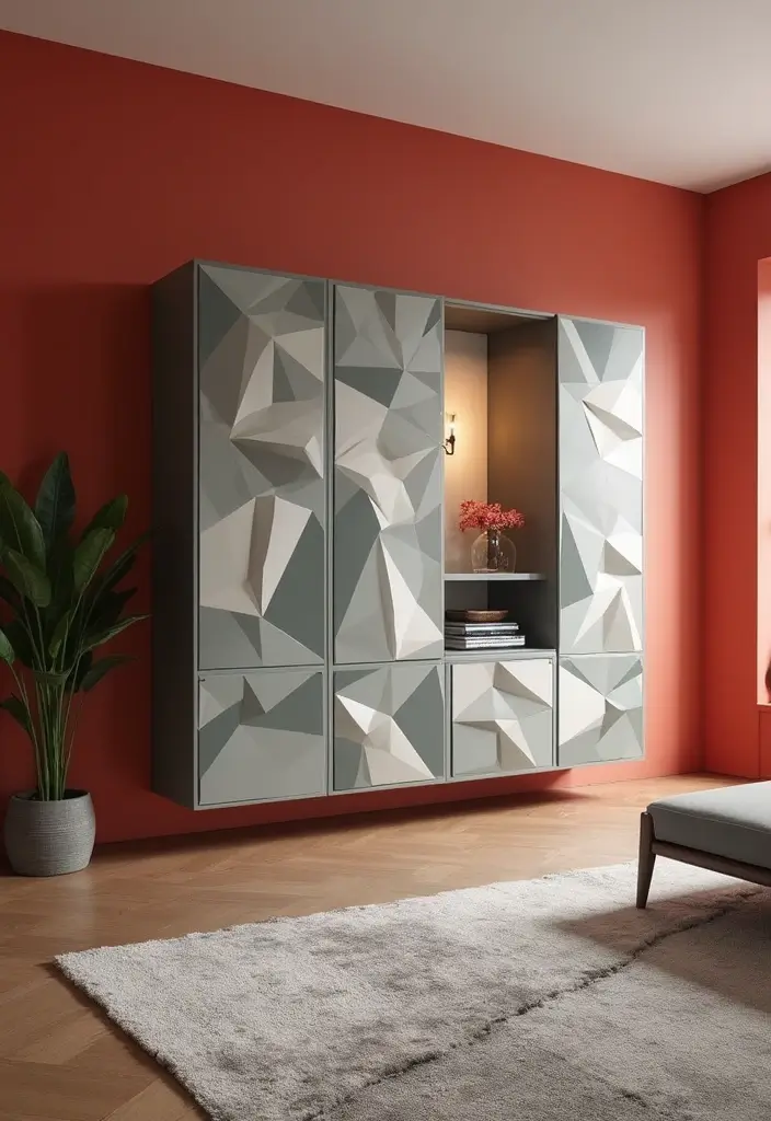 20 Stunning Living Room Cabinet Ideas That Will Transform Your Accent Wall! - 7. Modern Geometric Cabinets