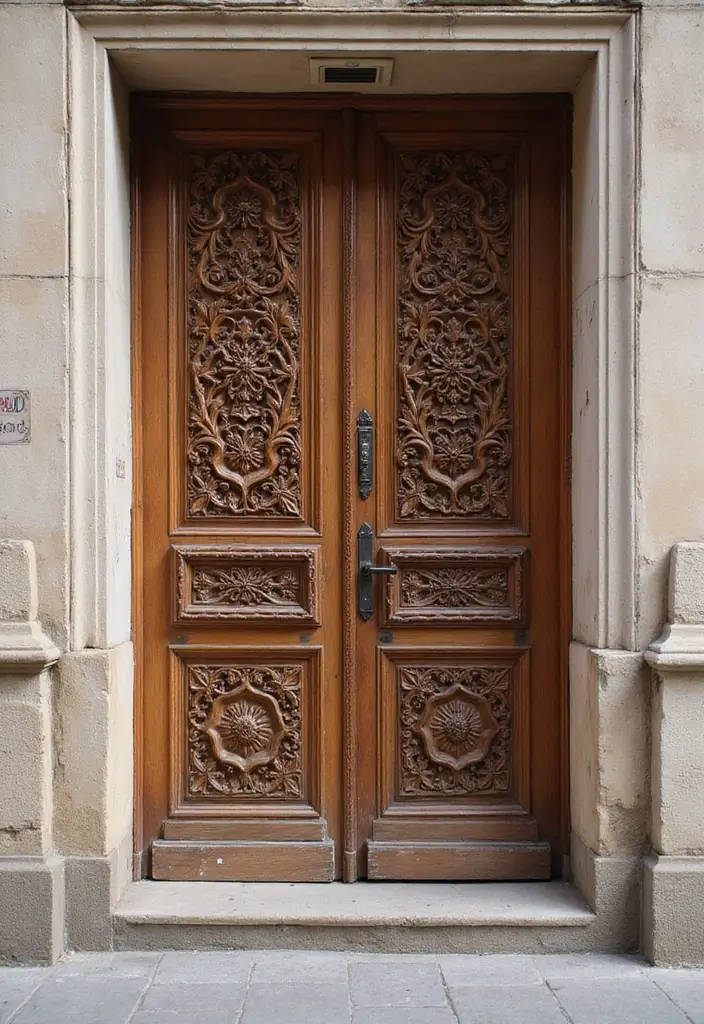20 Stunning Main Door Designs That Will Transform Your Apartment Entrance! - 5. Intricate Carvings