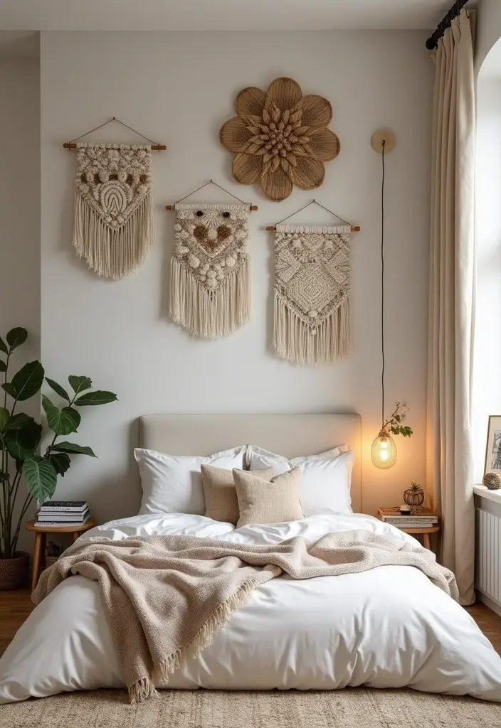 20 Warm Cozy Bedroom Ideas for the Perfect Romantic Date Night! - 12. Textured Wall Hangings