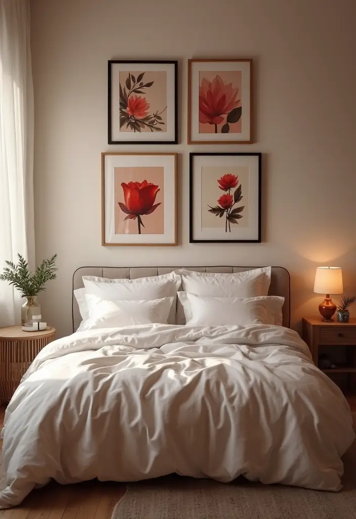 20 Warm Cozy Bedroom Ideas for the Perfect Romantic Date Night! - 16. Romantic Artwork