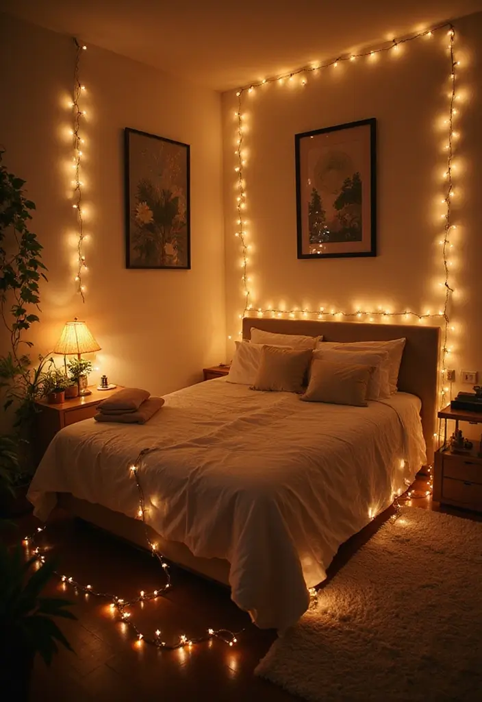 20 Warm Cozy Bedroom Ideas for the Perfect Romantic Date Night! - 2. Ambient Fairy Lights