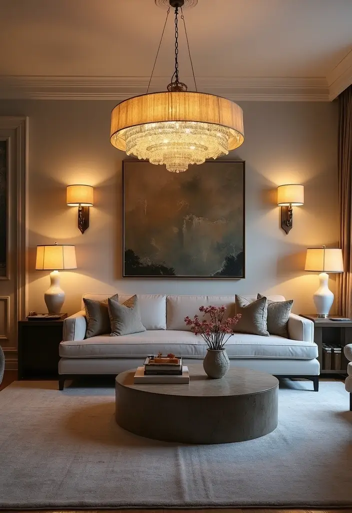 21 Living Room Ideas That'll Make You Want to Curl Up and Stay Forever! - 16. Statement Lighting Fixtures