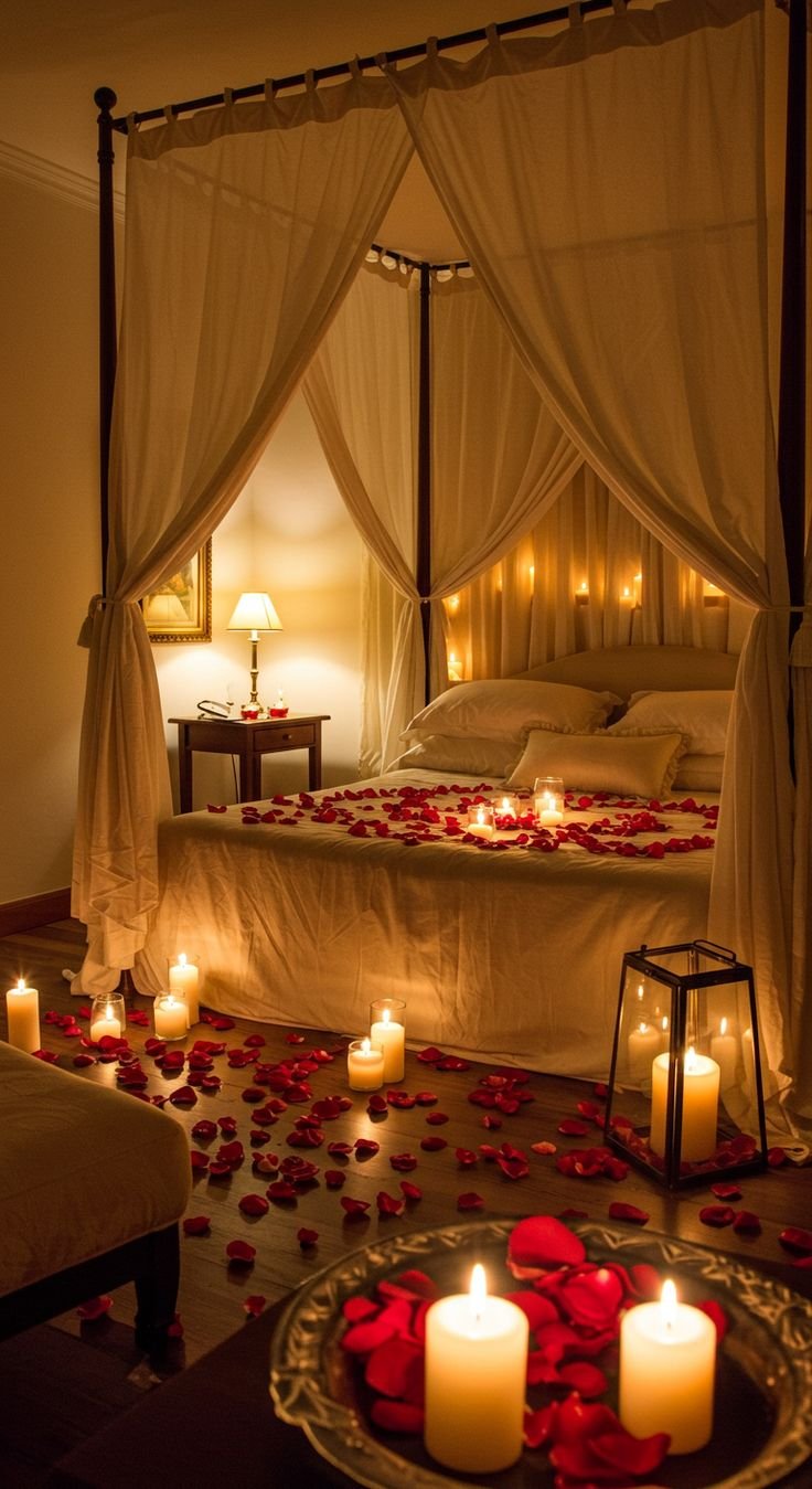 23 Date Night Bedroom Decor Hacks That Make Any Night Feel Special (DIY Ideas #11!) - 1. Candlelit Canopy Bliss