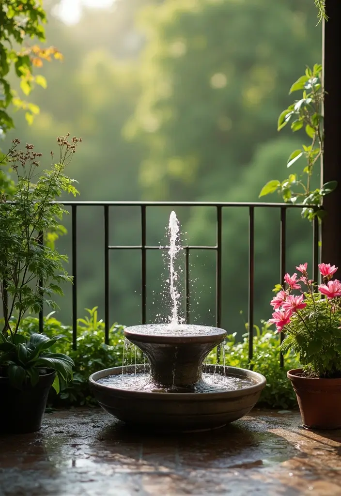 25 Balcony Gardening Ideas That Make Your Outdoor Space Feel Like a Mini Oasis - 17. Outdoor Water Feature