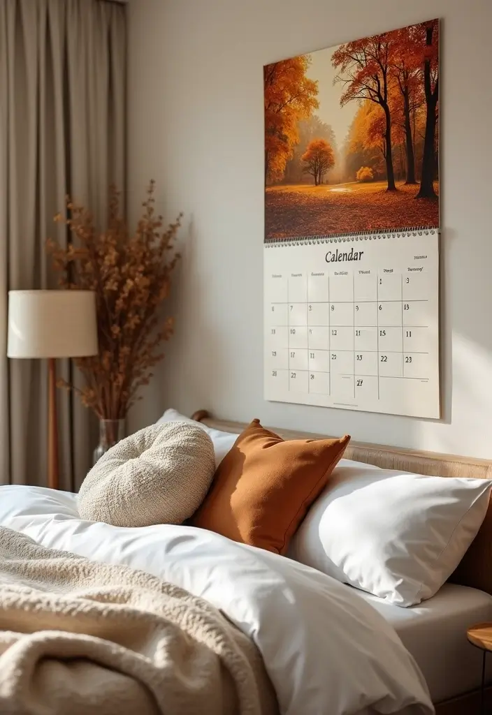 25 Cozy Fall Bedroom Decor Ideas That'll Transform Your Space Overnight - 23. Autumnal Wall Calendars