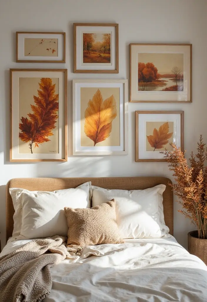 25 Cozy Fall Bedroom Decor Ideas That'll Transform Your Space Overnight - 4. Autumn-Inspired Art