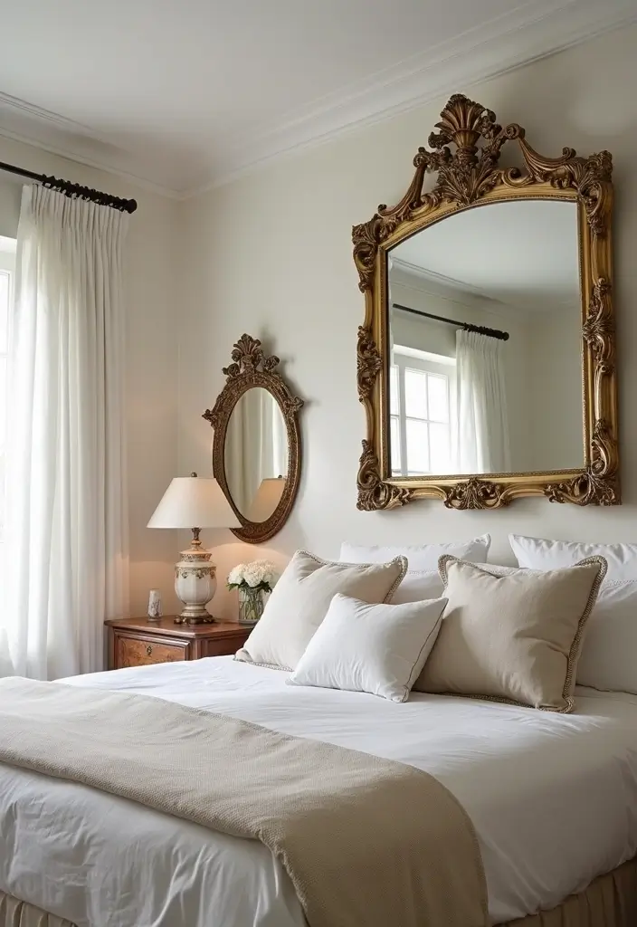 25 Dreamy Master Bedroom Decor Makeovers That Cost Less Than $300 (You Won't Believe #7!) - 18. Vintage Mirrors for Elegance