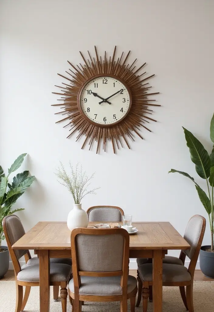 25 Stunning Dining Room Wall Decor Ideas That Will Wow Your Guests! - 15. Sunburst Wall Clock