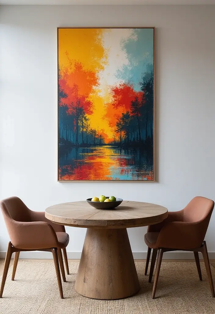 25 Stunning Dining Room Wall Decor Ideas That Will Wow Your Guests! - 2. Large Statement Art Piece